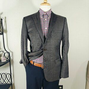 Tiglio Luxe Mens Sport Coat Blazer Gray Plaid‎ Wool Model Porto Suit Sz 44R Slim